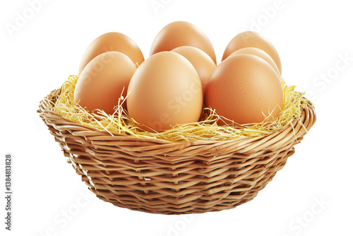 Wallpaper Mural Wicker basket filled with fresh brown eggs resting on straw, isolated on white transparent background. Concept of natural food, farming, and nutrition Torontodigital.ca