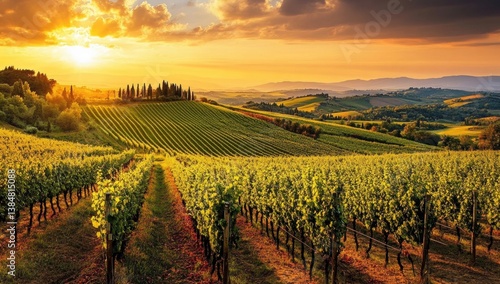 Wallpaper Mural Picturesque Tuscan vineyard at golden hour sunset Torontodigital.ca