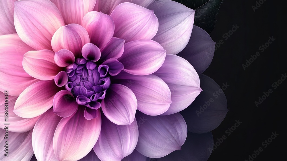 Fototapeta premium Elegant dahlia bloom with gradient petals on dark reflective background