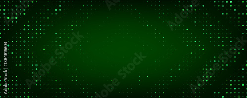 Trendy abstract background with golden circles and particles on green. Holiday gradient template. Modern halftone design. Great for banners, posters, presentation. Vector