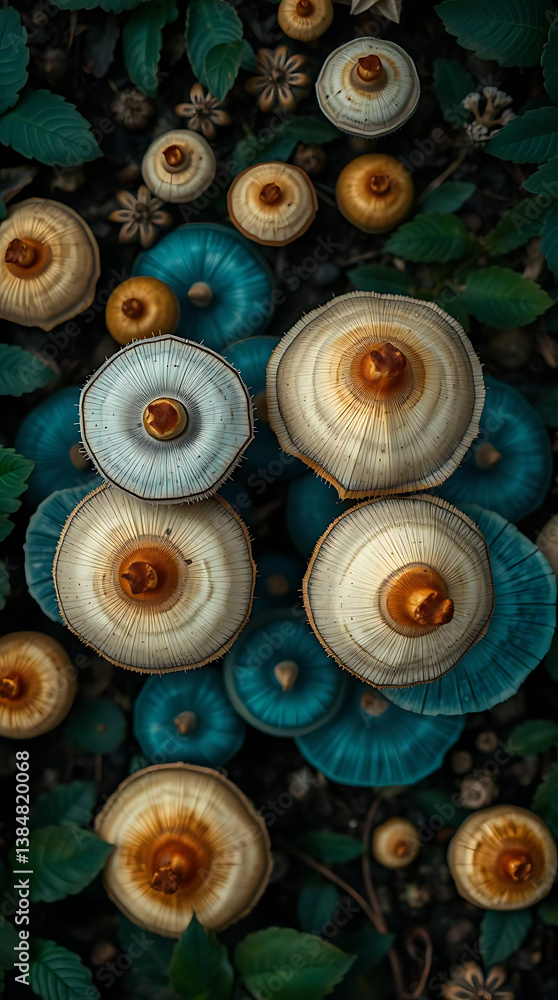 Fototapeta premium Nature of mushrooms in garden using as cover page background, created by generative ai