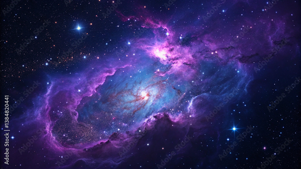 Obraz premium A detailed 3D render of a nebula in purple and blue hues