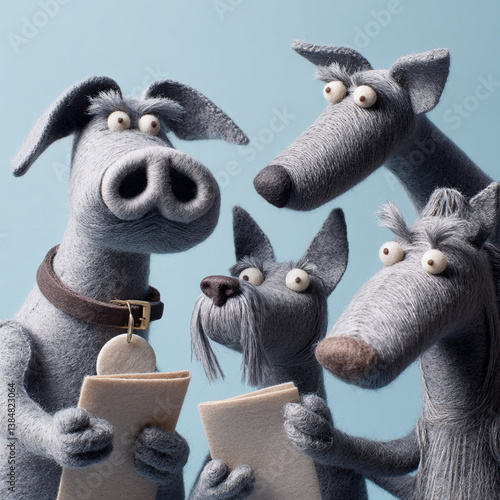 Dog Figurine Group - Minimalist Geometric Illustration