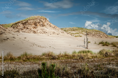 The famous, unique moving dunes in the Slovinski National Park, forming a desert-like landscape. Ever-living, they constantly move under the influence of the wind.