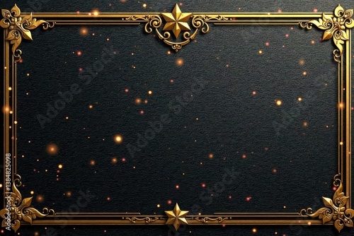 Shimmering gold foil finish on a dark wood panel with intricate designs and subtle sparkle, gold foil, sparkle