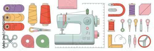Clothing and textile industry icons with sewing machine and design tools