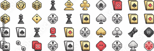 Retro pixel art board game and tabletop icons sheet