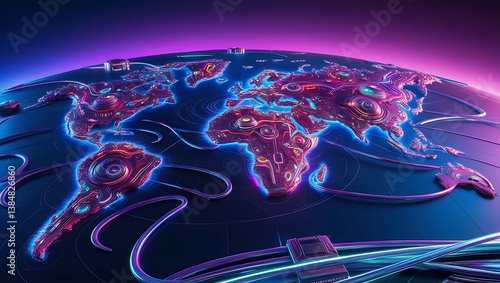 Vibrant 3D Render of a Futuristic City with Digital Architecture and Neon Accents