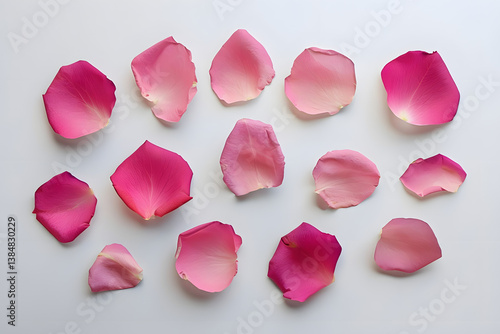 rose petals on white background, Vibrant Pink Rose Petals Scattered On White Background