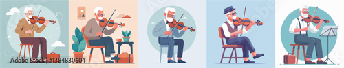 vector collection of grandfather playing the violin