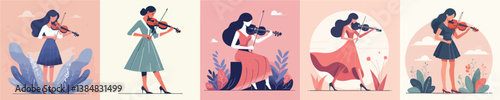 vector collection of women playing the violin