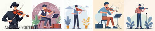 collection of vectors of young men playing the violin