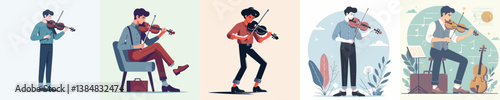 collection of vectors of young men playing the violin