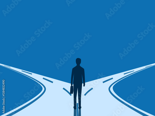 Businessman makes decisions at a turning point