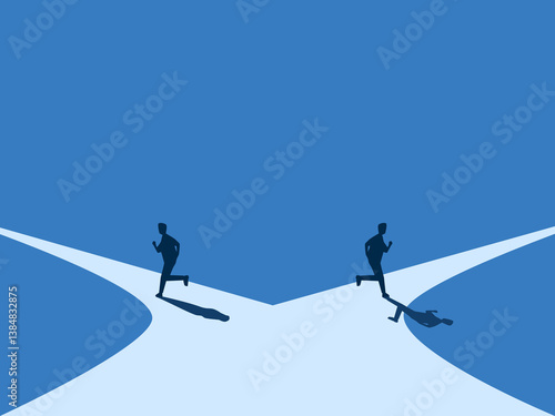 Conflict, Two businessmen running in different directions
