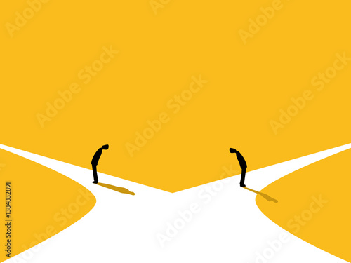 Business Conflict, Two businessmen standing at a crossroads in different directions