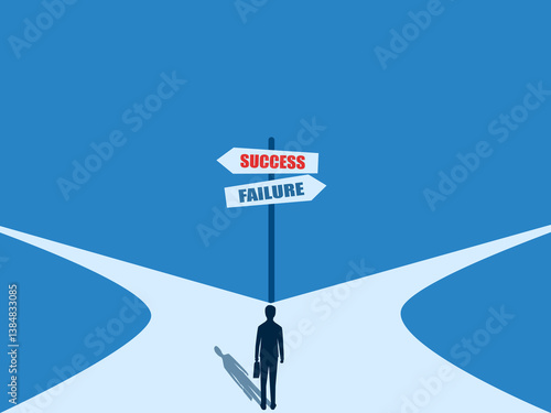man chooses a path with signs of success and failure