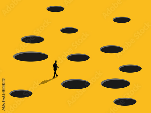 Risk, Businessman walking in a trap. business concept
