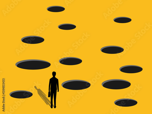 Risk, Businessman standing in a trap, business concept