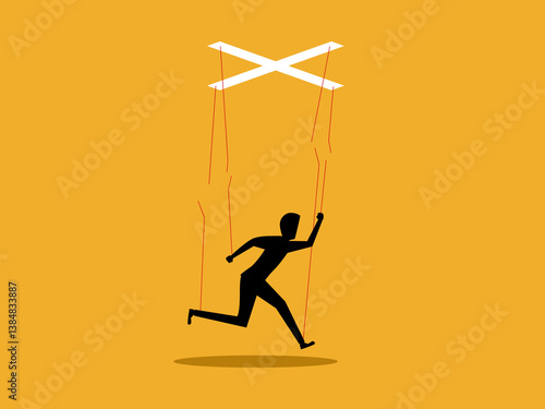 Freedom to make decisions, businessman cuts the puppet strings