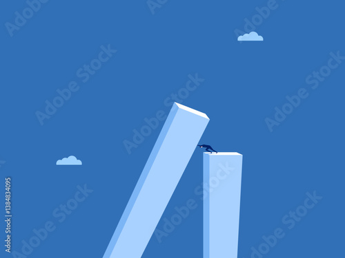 Dealing with a business crisis, famous businessman falls on top of a building