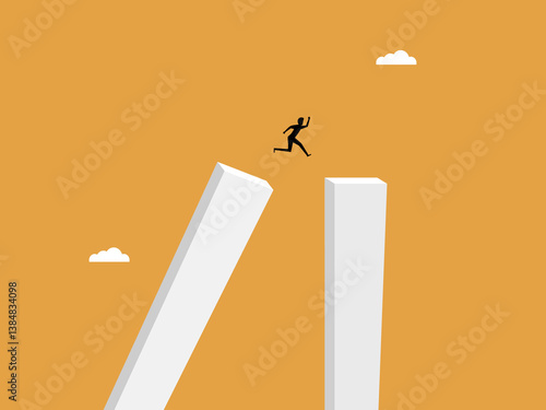 By choosing a new career, a businessman leaps from a fallen pillar to a solid one
