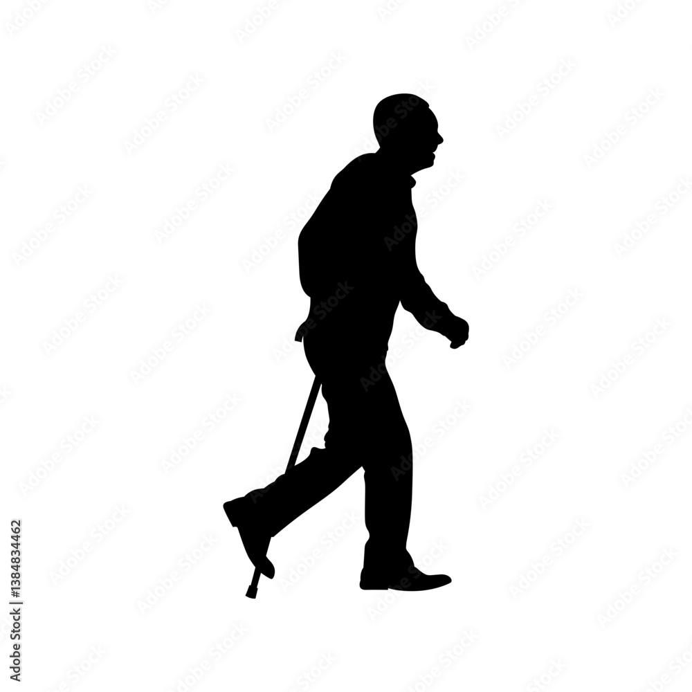 An old man is walking with a stick vector. An old man is walking with a stick vector.