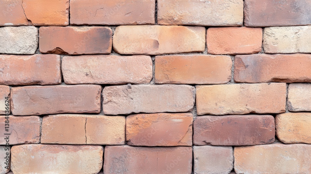 Fototapeta premium A textured wall made of red and brown bricks, showcasing various shades and sizes, creating a rustic and durable appearance.