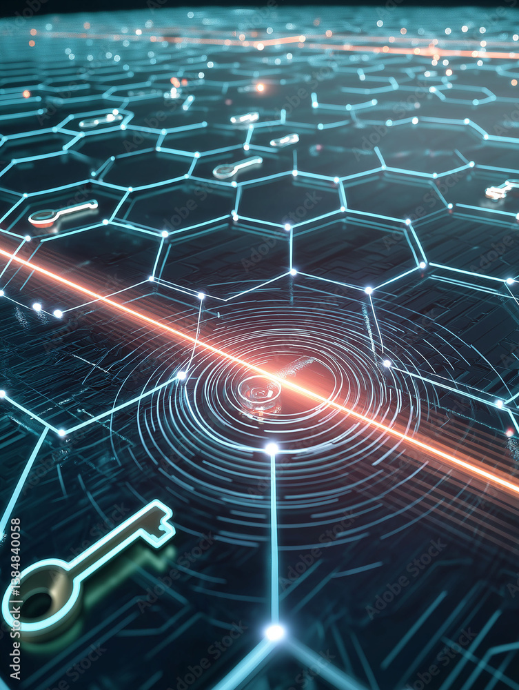 Fototapeta premium Brute force attack breach. Password malware. Security threat. Hacking risk. Cyber firewall. Visualization of a brute force attack on encrypted data security.