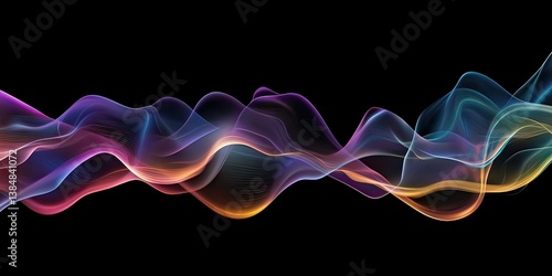 Abstract colorful wavy patterns on black background for creative designs, created by ai generated
