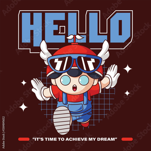 illustration design template cute boy achieve dream