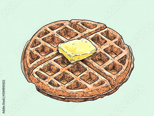 Waffle delight quirky food art with minimalist ink illustration for creative appeal photo