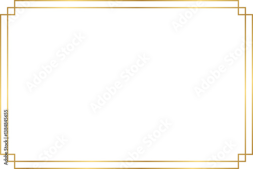 Art deco rectangle gold frame border with 2x3 aspect ratio for invitation, card, web, social post cut out ,isolated on transparent background.