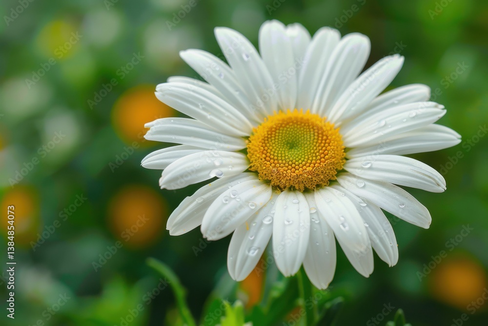 Beautiful daisy flower with water droplets in a vibrant garden setting during daytime Beautiful daisy flower with water droplets in a vibrant garden setting during daytime
