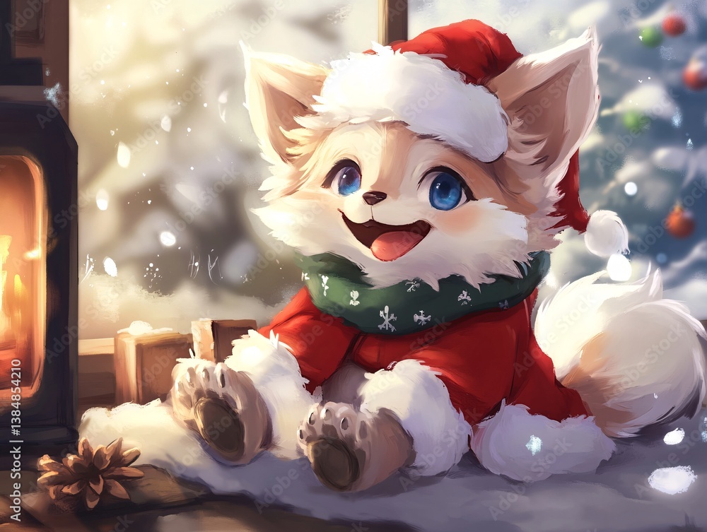 santa claus fox and christmas tree