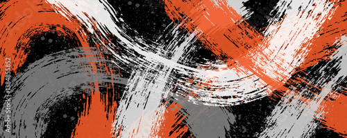 Abstract background with brush stroke texture on black. Hand drawn scratches splatter grunge distressed background. Grainy bold brush strokes texture with small dots. Vector