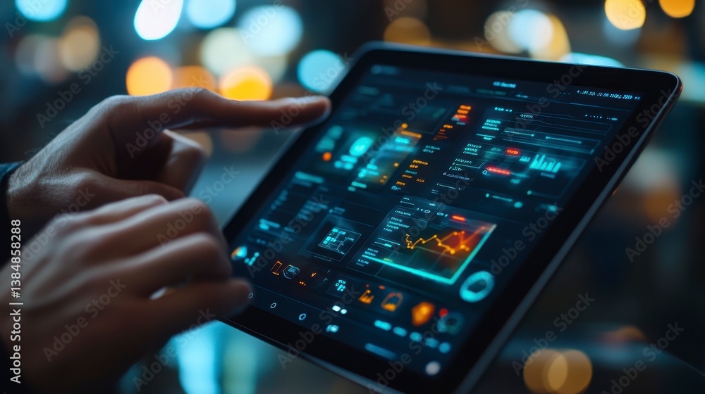 Person Using Tablet to Analyze Data and Visualize Information Person Using Tablet to Analyze Data and Visualize Information