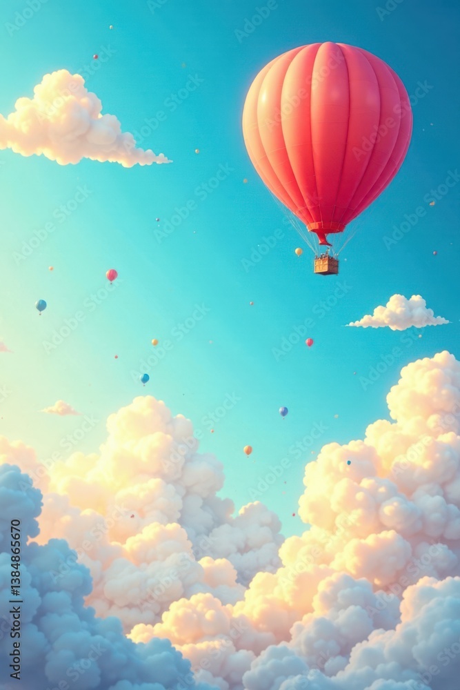 Fototapeta premium Whimsical illustrations of clouds and balloons , airy, whimsy