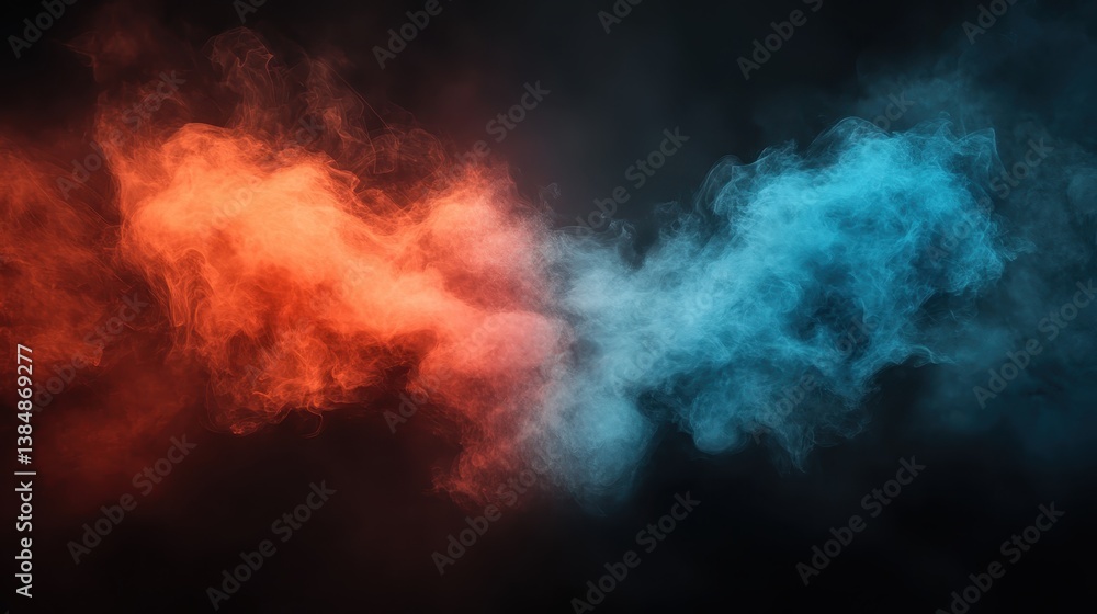 An intriguing display of smoke patterns in bright orange and blue colors, creating an abstract visual that embodies the essence of creativity, expression, and dynamic movement. An intriguing display of smoke patterns in bright orange and blue colors, creating an abstract visual that embodies the essence of creativity, expression, and dynamic movement.