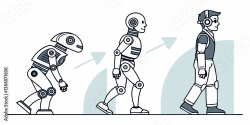 Robot Evolution Stages Line Art Technological Progress Illustration