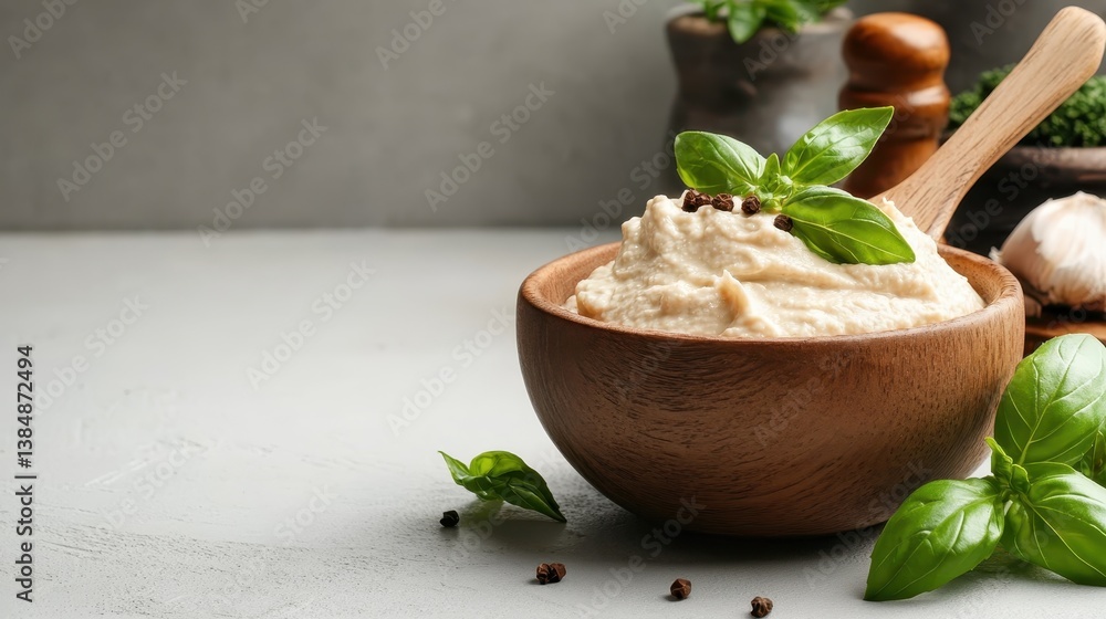 This creamy white dip is beautifully garnished with fresh basil leaves, making it a perfect accompaniment for snacks at gatherings and a favored choice for culinary creations. This creamy white dip is beautifully garnished with fresh basil leaves, making it a perfect accompaniment for snacks at gatherings and a favored choice for culinary creations.
