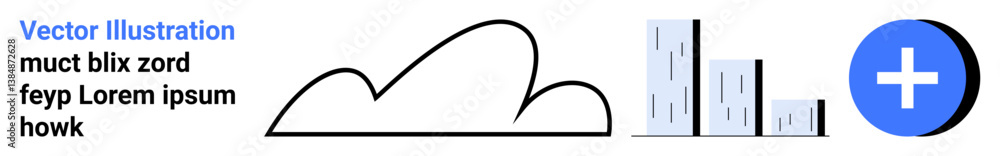 Cloud with urban skyline and blue plus symbol. Ideal for technology, urban planning, innovation, cloud computing, growth, connectivity, simple landing page Cloud with urban skyline and blue plus symbol. Ideal for technology, urban planning, innovation, cloud computing, growth, connectivity, simple landing page