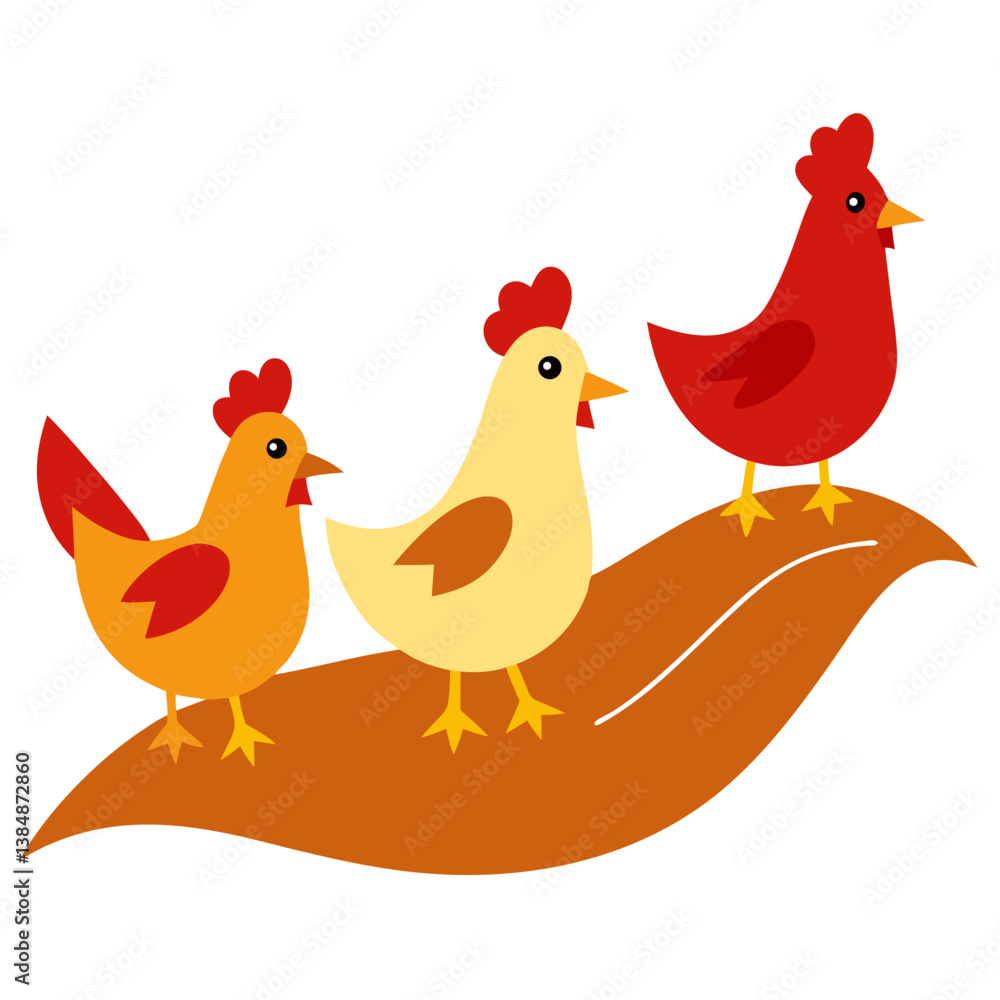 A group of hens walking across a dirt path A group of hens walking across a dirt path