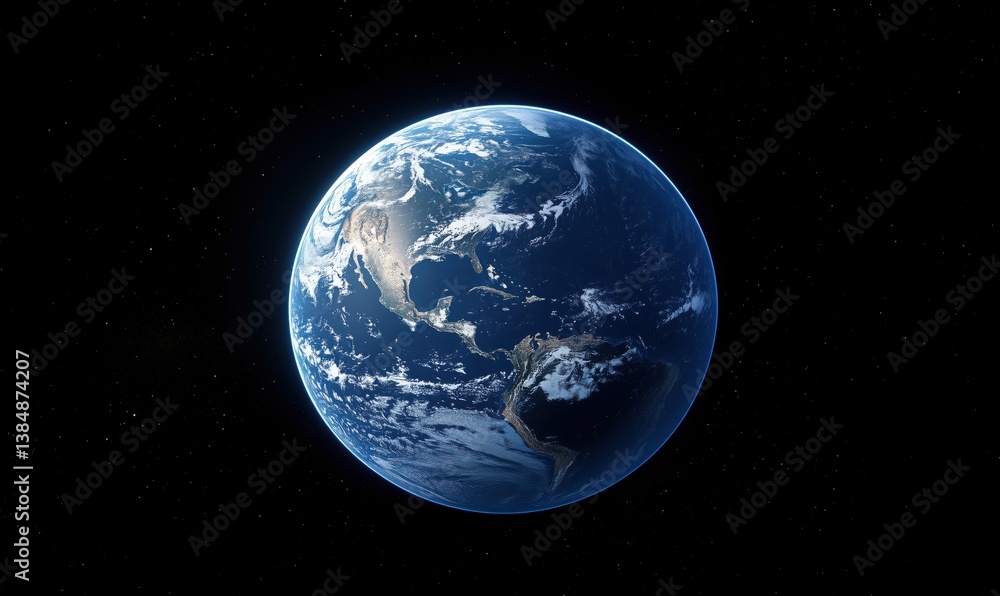 Obraz premium Earth from Space Showing North and South America with Beautiful Blue Oceans