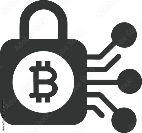 Bitcoin Padlock with Network Nodes Digital Currency Security Icon on Transparent