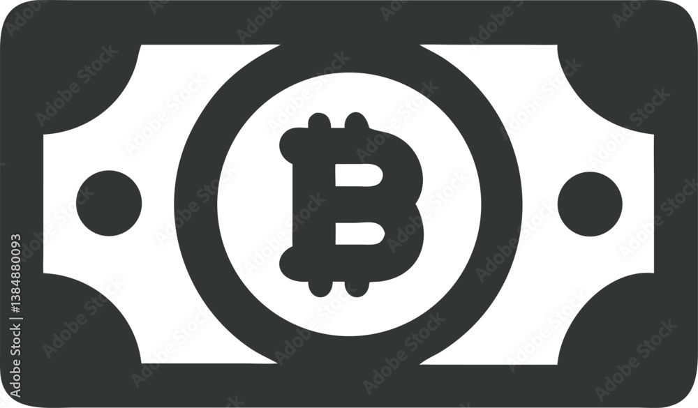 Bitcoin Symbol on Banknote Icon, Cryptocurrency Payment Vector, Transparent Background Bitcoin Symbol on Banknote Icon, Cryptocurrency Payment Vector, Transparent Background
