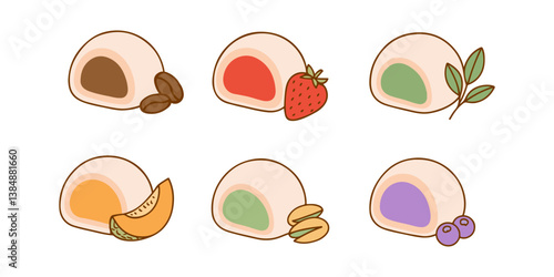 Illustration of Mochi with Different Fillings Isolated