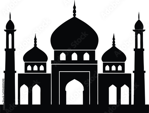 islamic mosque silhouette vector, black silhouette mosque vector illustration