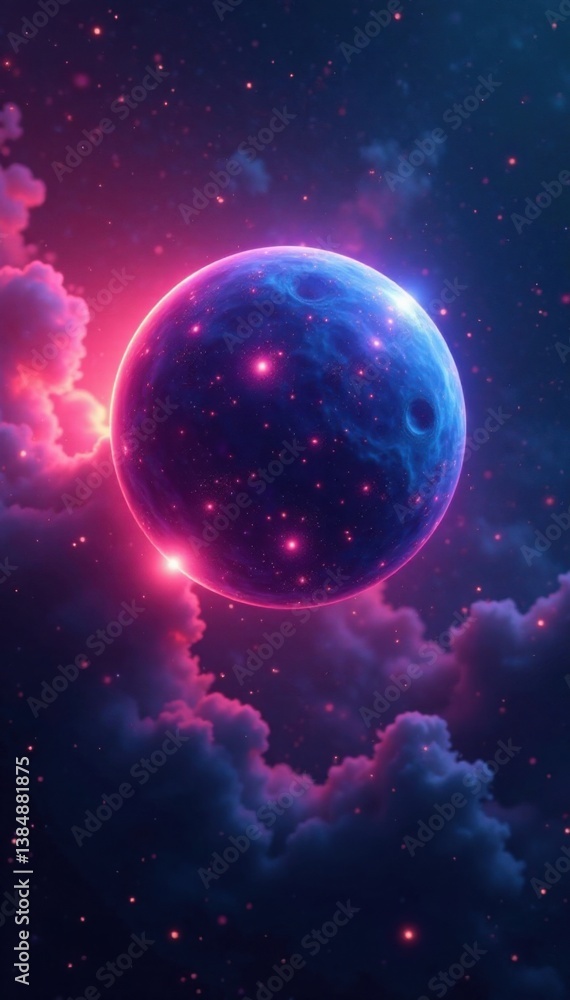 Obraz premium Gently pulsing orb floats amidst nebulae glow, galaxy, floating object, space glow