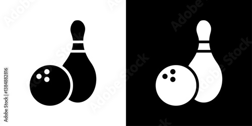 Bowling icons vector set in solid flat style